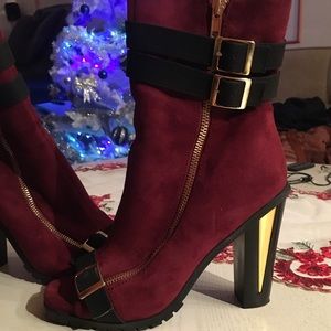 Luichiny shoes , booties. Color : Burgundy. Size 8